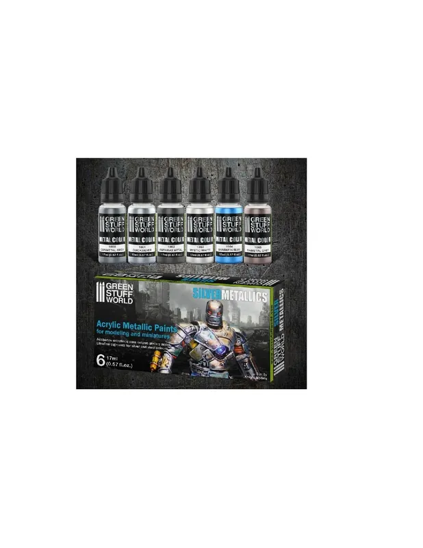 Green Stuff 504095 Metallic Paints Set Silver (6x17 ml) Reducere de preț