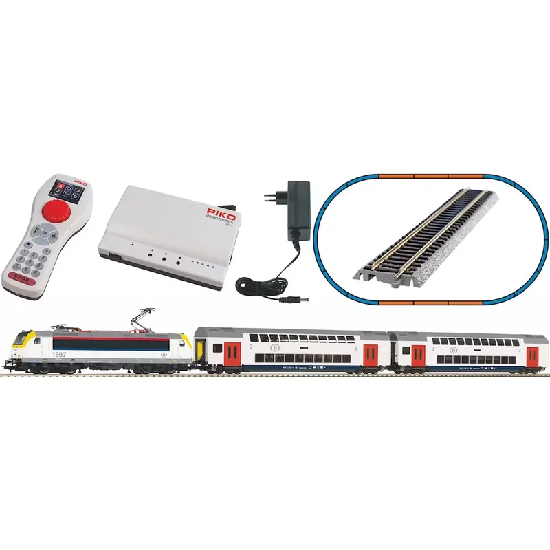 Set Tren Electric Digital HO PIKO 59108 - SNCB BR186, 2 Vagoane Etajate, SmartControl WLAN, Sine cu Terasament Ofertă