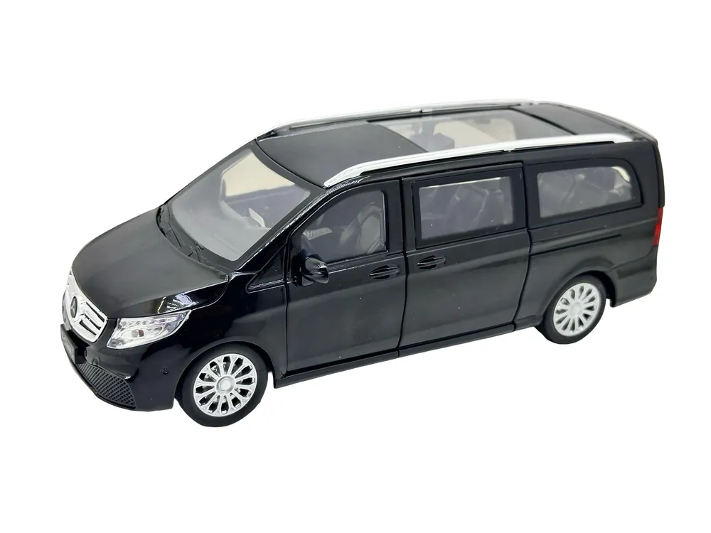 Macheta Mercedes Benz Vito negru V260L 1 24 metal lumini si sunete usi culisante capota si portbagaj functionale Ofertă exclusivă