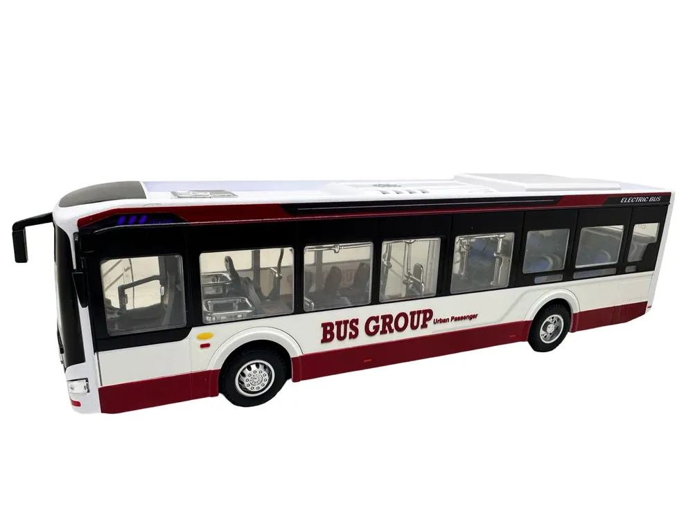 Macheta Autobuz Electric Urban 1 42 replica metal lumini si sunete usi functionale 28cm Mai ieftin