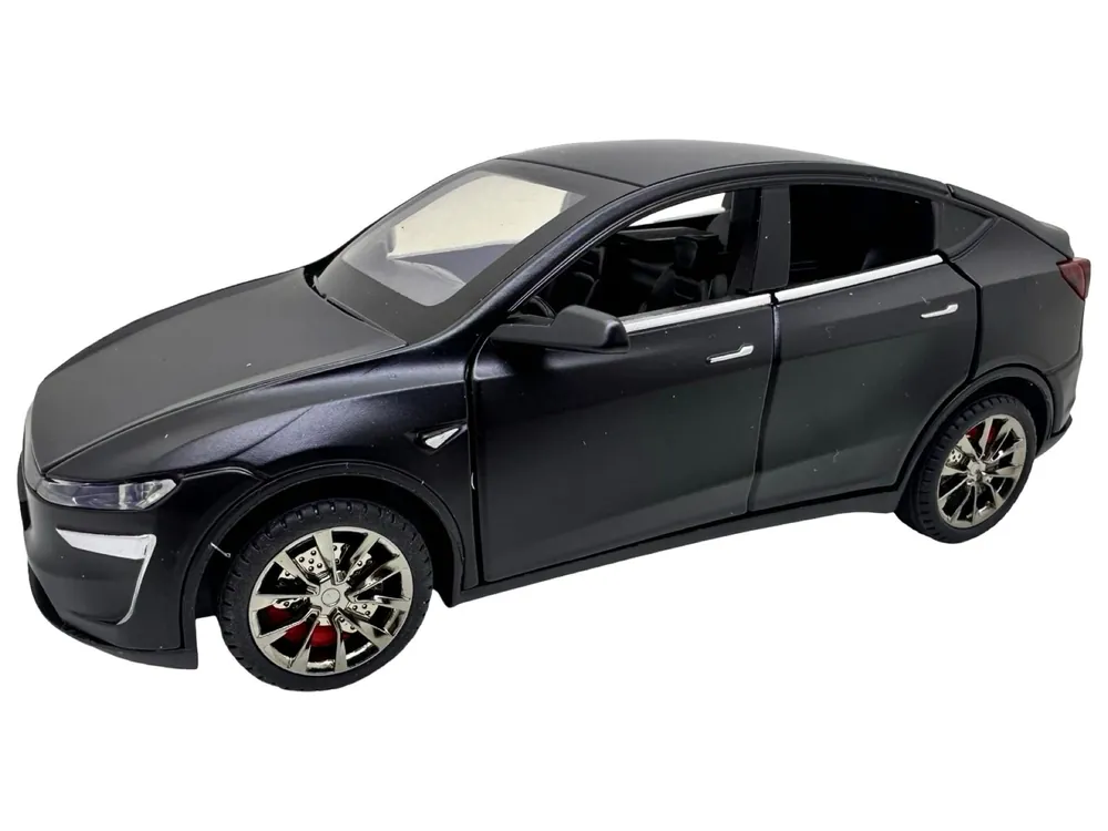 Macheta Tesla Model Y 1 32 neagra replica metalica deschidere usi capota si portbagaj sunet si lumini Expediere rapidă