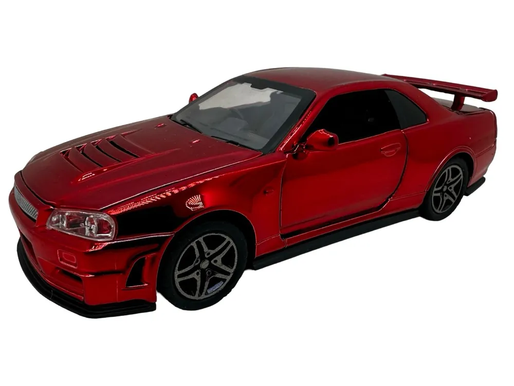 Popular Macheta Nissan GTR R34 rosu scara 1 32 replica metal lumini si sunete usi deschise
