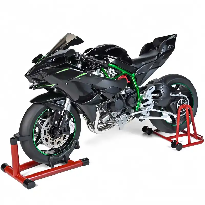 Motocicleta de colectie diecast 1 6 Kawasaki H2R metal Fum Real cu lumini sunete pornire din cheie roata care se invarte din acceleratie Expediere rapidă