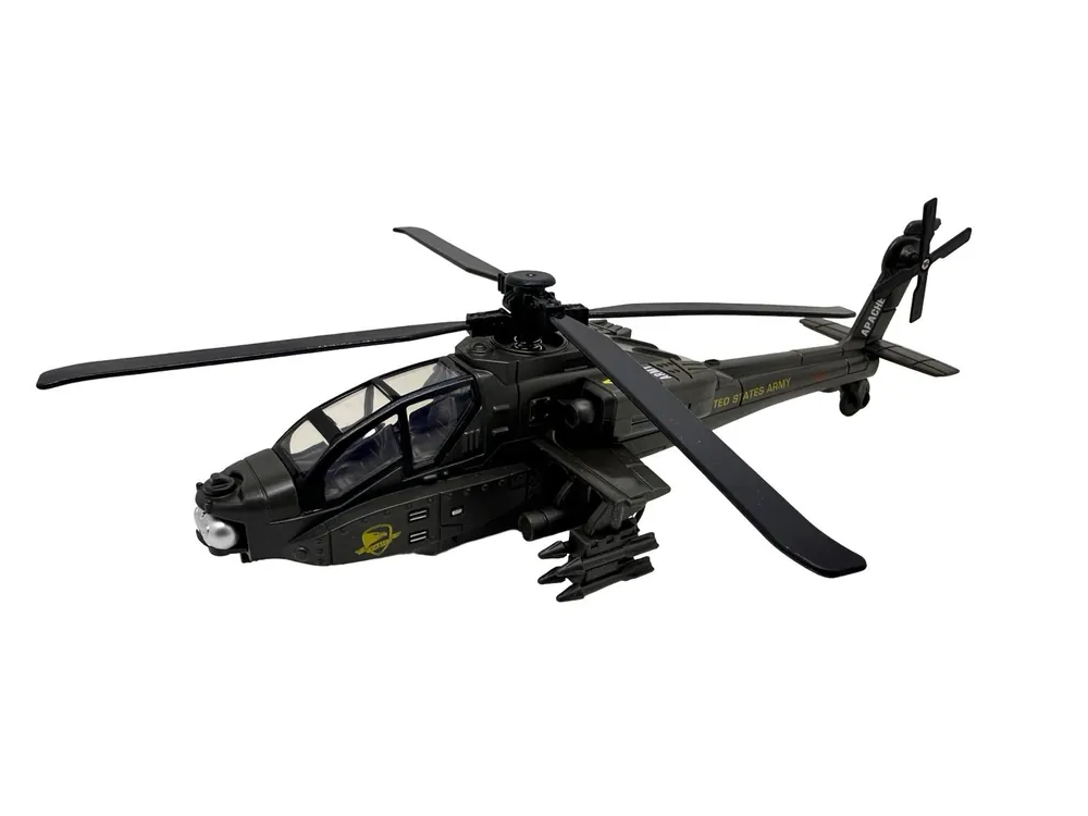 Popular Macheta elicopter militar Apache metal 20 cm lumini sunete si mecanism pull back