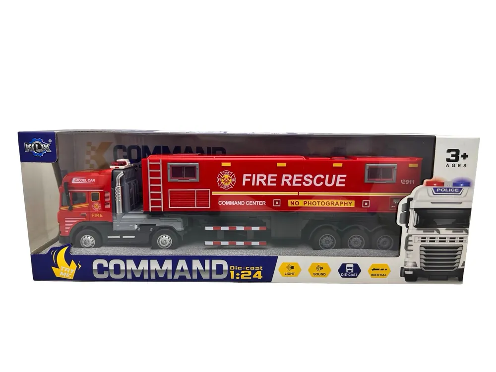 Camion pompieri cu semiremorca 1 24 replica metal lumini si sunete Fire Rescue Command Preț mic