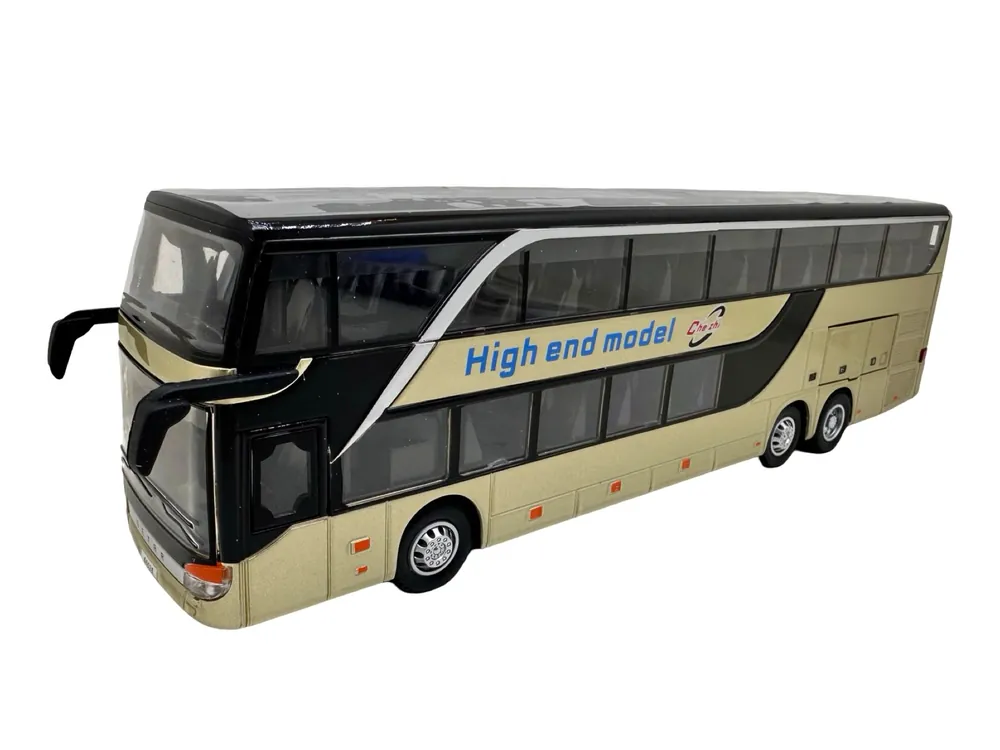 Plată sigură Macheta metal Autobuz Setra auriu etajat 1 32 model autocar turistic cu usi si compartimente deschise sunet si lumini