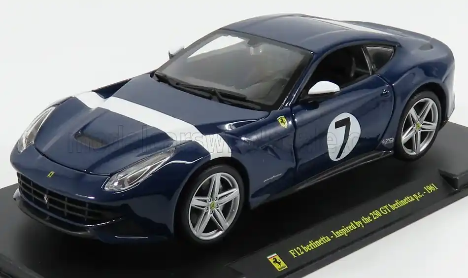 Preferatul clienților Macheta metalica Ferrari F12 Berlinetta 1 24 N7 Inspired by 250 GT Berlinetta 2012 cu vitrina Blue White