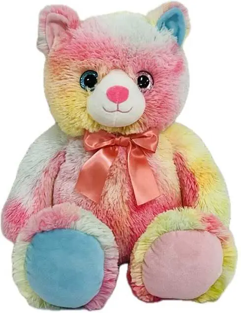 Noutate Jucarie de plus Pisica curcubeu cu papion piersica 54 cm