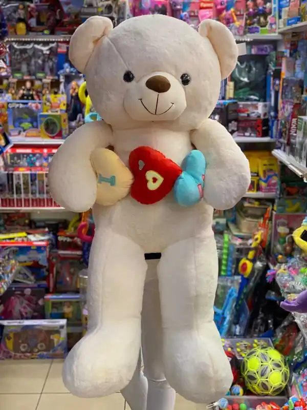 Urs alb de plus cu trei inimi multicolore 1.2m vali24 Lichidare de stoc