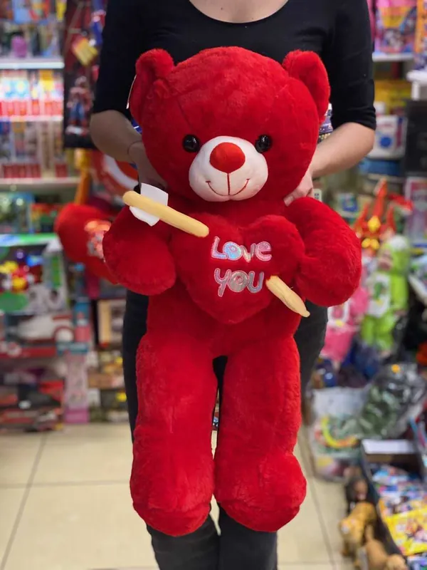 Urs de plus rosu Cupidon 60 cm Lichidare de stoc