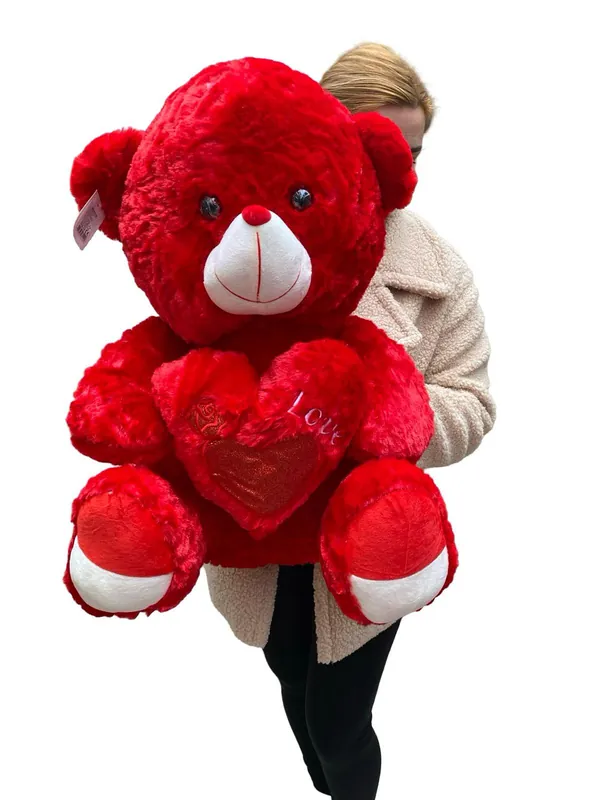 Urs rosu de plus inima love 55 cm Reducere