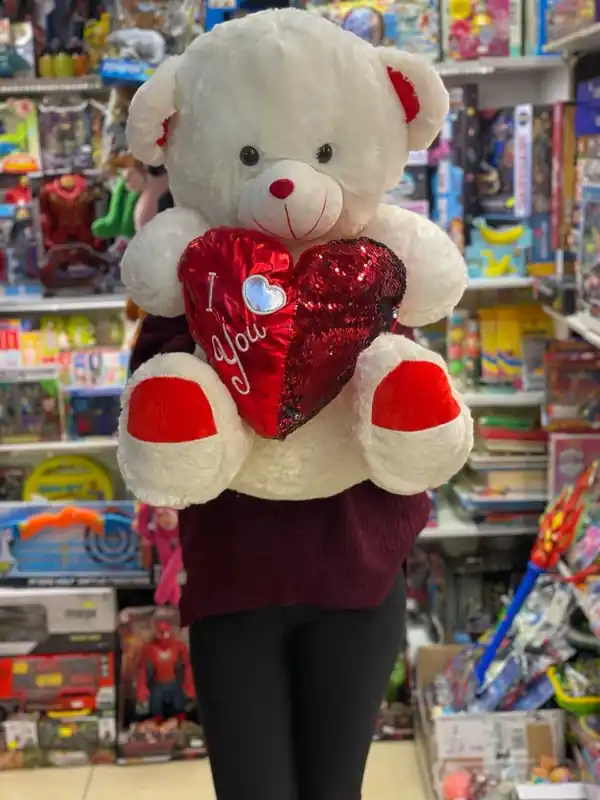 Urs alb de plus cu inima Love 60 cm Ieftin