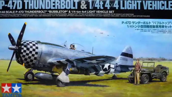 Tamiya 25214 - 1 48 Republic P-47D Thunderbolt Bubbletop and 1/4 ton 4x4 Light Vehicle Set Ofertă de sezon