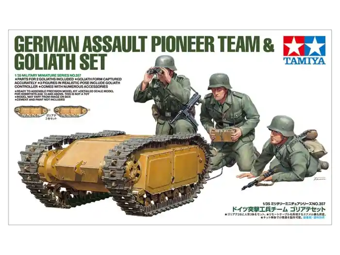 Tamiya 35357 - 1 35 German Assault Pioneer Team & Goliath Set - 3 figures Premium