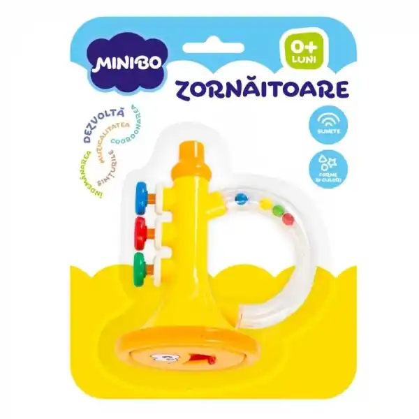 Jucărie bebeluși Minibo, Zornăitoare Trompeta pentru Dentiție, Multicolor Lichidare de stoc