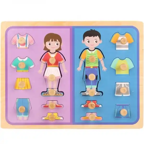 Calitate înaltă Puzzle Montessori din Lemn pentru Copii, 3D, 0-3 Ani, Model Imbracaminte, Educativ, Intuitiv, Creativ, 18 Piese, Multicolor
