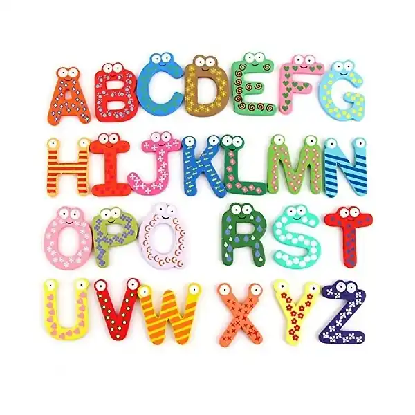 Set 26 magneti de frigider pentru copii, model alfabet A-Z, figurine amuzante, din lemn, Multicolor Mai ieftin