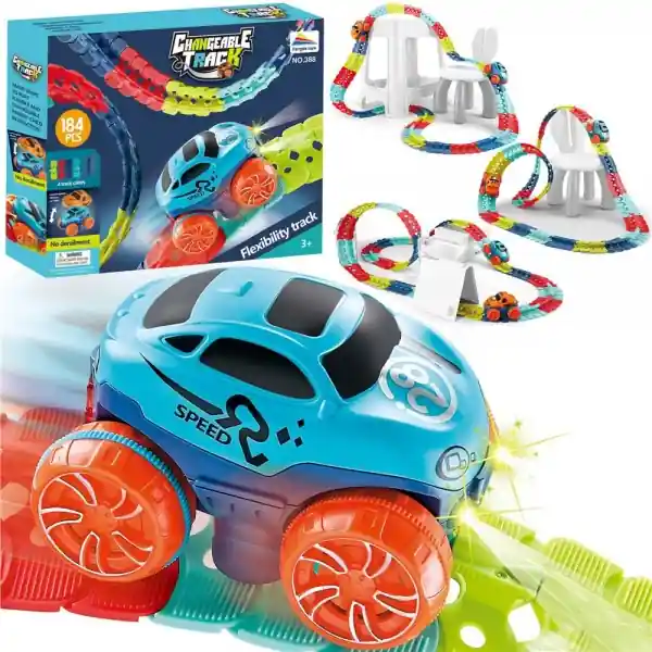 Super ofertă Jucarie de Constructie RollerCoaster, 184 de Piese, 44.5x36x7 cm, cu Masini, Multicolor