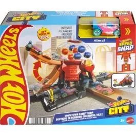 Set de joaca cu masinuta, Hot Wheels, Downtown Candy Shop, JBM62 Cumpără online