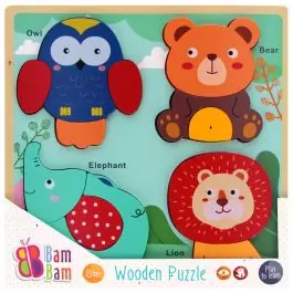 Preț mic Puzzle de lemn, BamBam, Animale salbatice