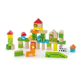 Ofertă Set 50 cuburi de construit din lemn, Viga, Zoo