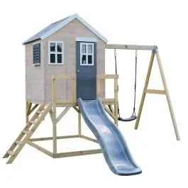 Super ofertă Casuta de gradina cu platforma, tobogan si leagan, Wendi Toys, Grey Lodge