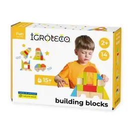 Cumpărături sigure Set blocuri de constructie din lemn, Igroteco, 14 piese