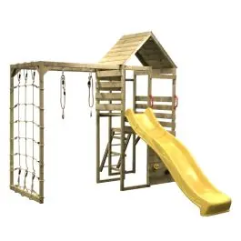 Turn de joaca cu 2 platforme, Wendi Toys, panou de catarare, tobogan si modul de gimnastica Premium