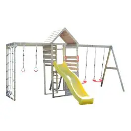 Turn de joaca cu 2 platforme, Wendi Toys, panou de catarare, tobogan, leagan dublu si modul de gimnastica Ofertă limitată