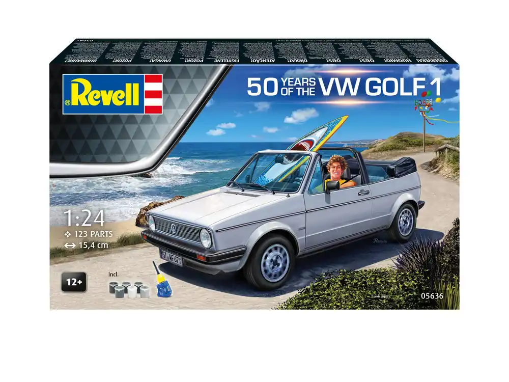 Plată securizată Set cadou 50 Years of VW Golf 1, Revell, model 1 24, detalii realiste, 355x215mm 05636